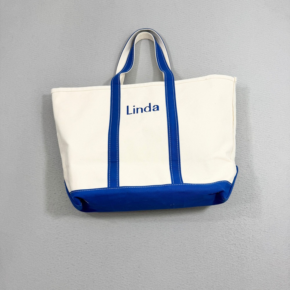 Vintage LL Bean Tote Unisex Large Linda Embroidered Canvas Boat and Tote Bag